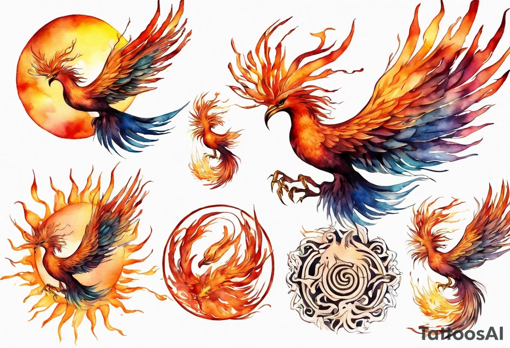a phoenix in front of the sun tattoo idea