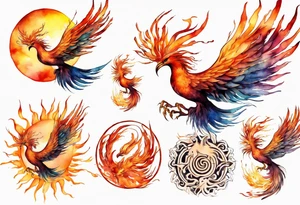 a phoenix in front of the sun tattoo idea