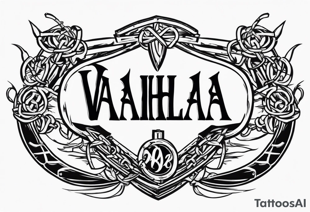 Valhalla sword shield barb wire chain tattoo idea