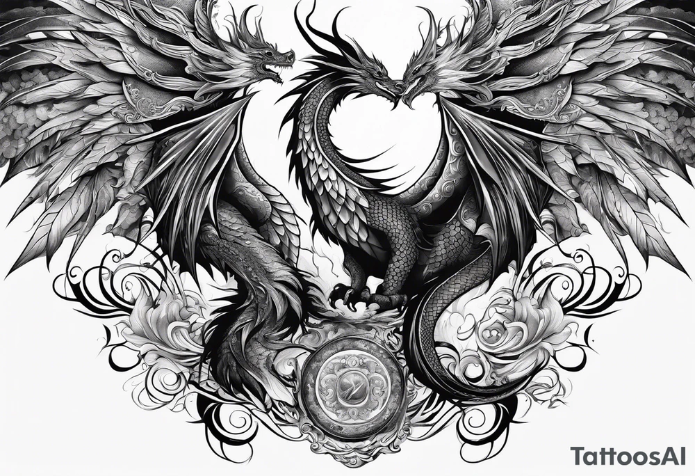 majestic  dragon and phoenix  in harmony and balance tattoo tattoo idea