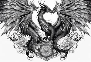 majestic  dragon and phoenix  in harmony and balance tattoo tattoo idea