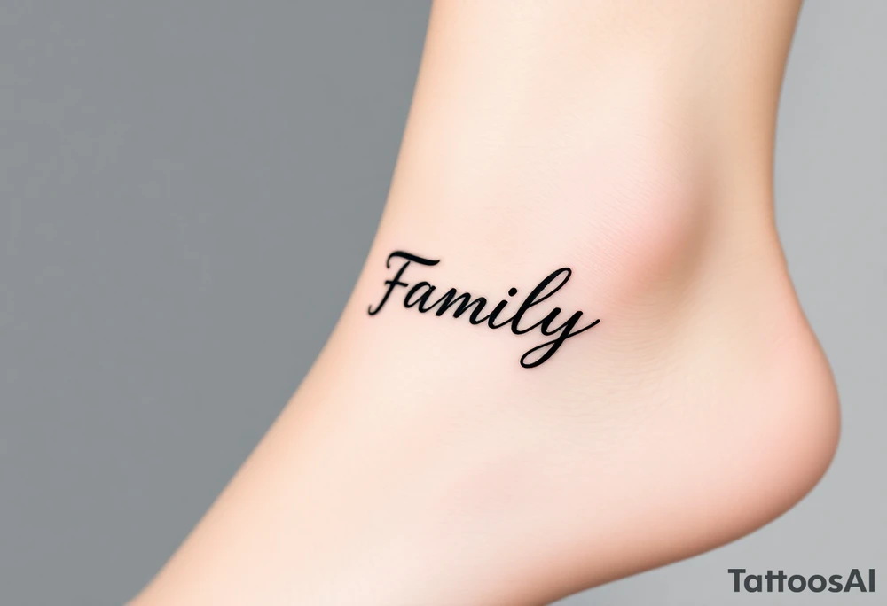 A flowing infinity symbol intertwined with the word "family" written in elegant cursive, symbolizing endless love and connection tattoo idea