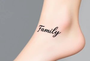 A flowing infinity symbol intertwined with the word "family" written in elegant cursive, symbolizing endless love and connection tattoo idea