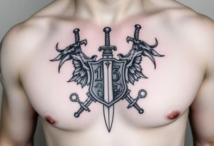 The Number 13, The Toledo Mudhens Baseball Team, And Demonic And Midevel dagger Featurs Made Into A Big Family Crest from Ireland tattoo idea