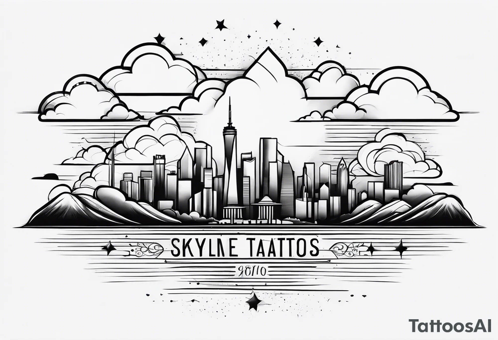 skyline tattoo with clouds tattoo idea