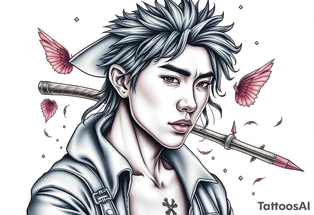 Handsome Asian young guy is a witch hunter tattoo idea