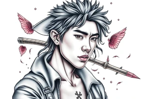 Handsome Asian young guy is a witch hunter tattoo idea