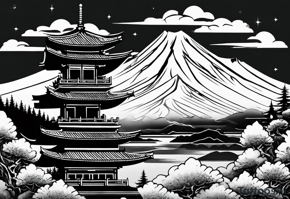 Montagne avec samouraï tattoo idea