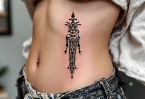 A personalized black cartouche with gold hieroglyphs, etched vertically down the side of the ribs. tattoo idea