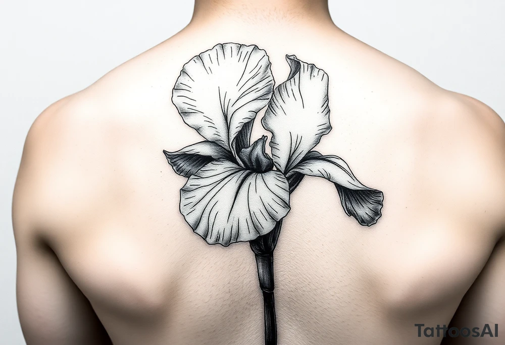 Single Iris painted in Van Gogh style. One petal falling and one upright. Integrating Kintsugi artform. tattoo idea