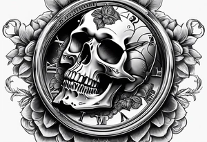 Skull with watch tattoo idea