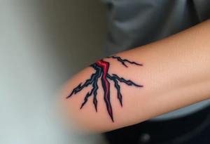 Dark, black menacing storm clouds with creepy red bolts of lightning coming down tattoo idea