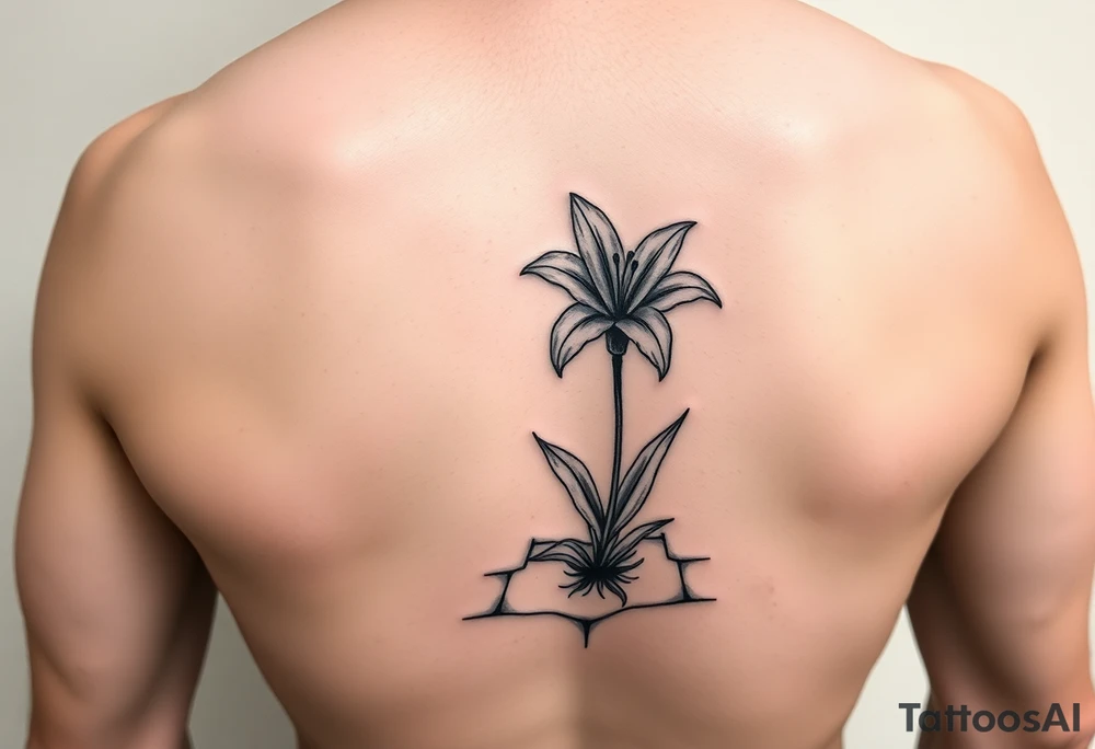 bathroom with lily coming up out of tile floor tattoo idea