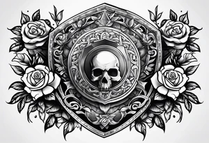 Aegis shield surrounded by roses tattoo idea