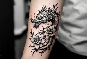 dragon with flowers tattoo idea