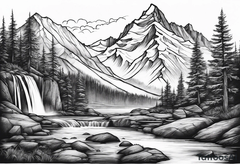 mountains, nature, stars, cross, waterfall, water tattoo idea