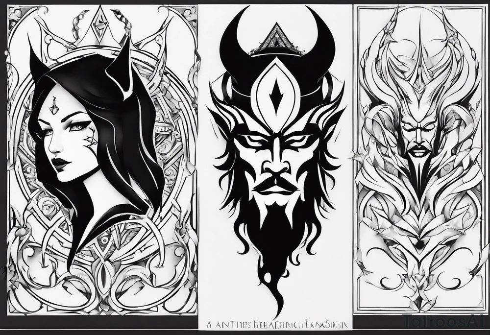 I want a very minimal representation of god and the devil in symbol form. Two sides of my personality and to remind me to be good. I don't want actual pictures of the devil just symbols tattoo idea