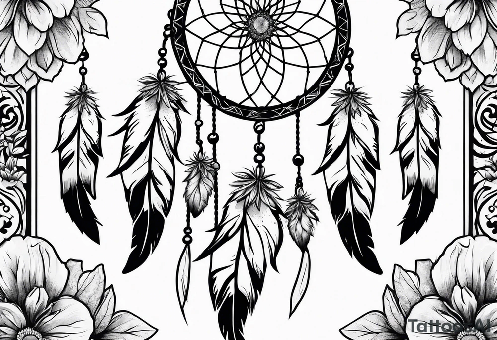dream catcher with flowers tattoo idea