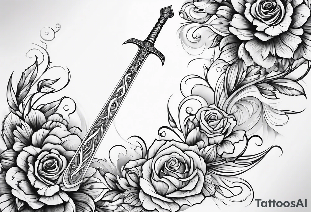 Thin sword downward alone tattoo idea