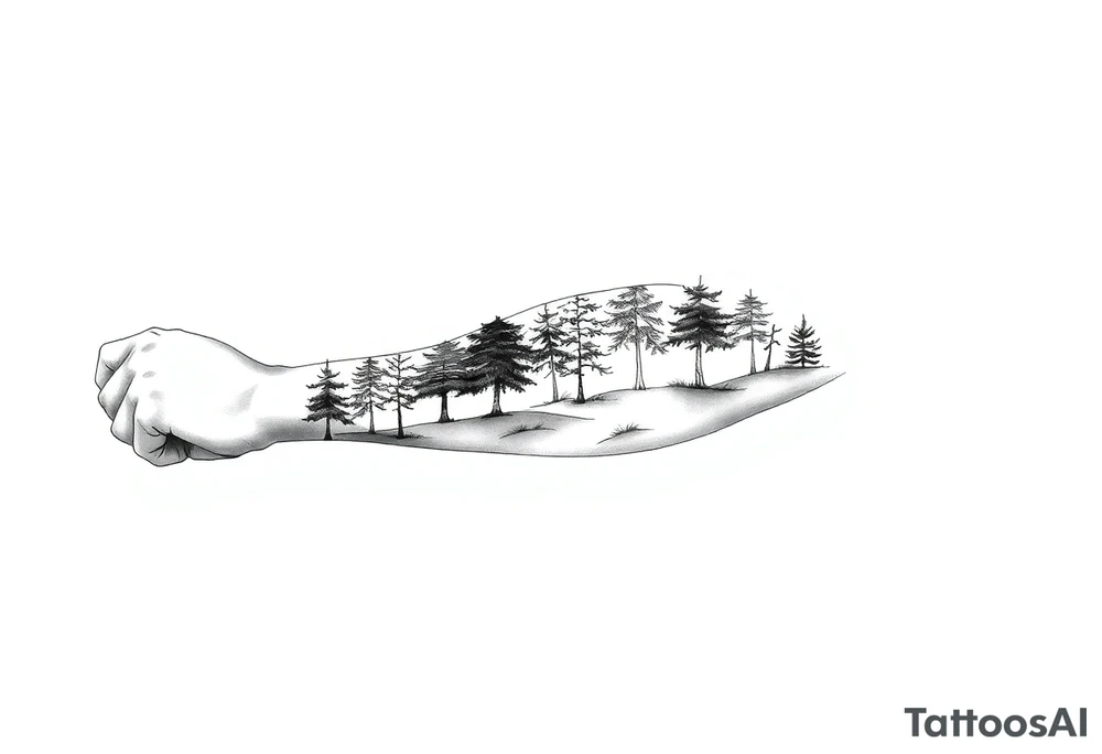 Full are sleeve that starts with trees on the forearm tattoo idea Full are sleeve that starts with trees on the forearm tattoo idea