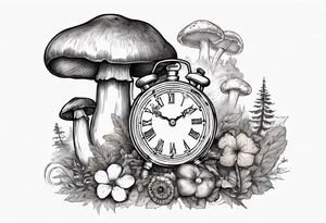mounting landscape with little boletus in the forest.
Add in a middle an antique clock at 9:44pm
a cinema film
a deck of poker cards

Grandma's walking stick
An Italian coffee maker tattoo idea