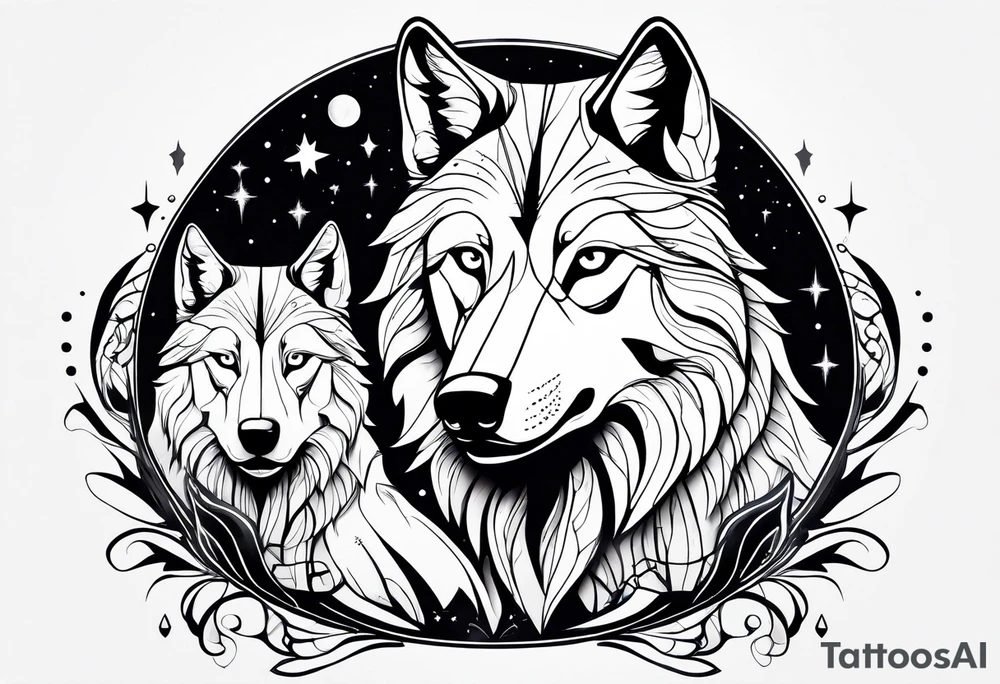 Constellation, two animal wolf tattoo idea