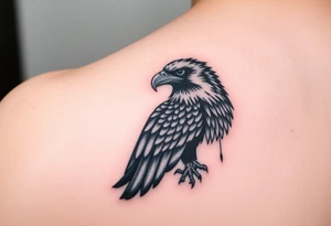 A detailed black-and-gray eagle with intricately shaded feathers, symbolizing strength and wisdom tattoo idea
