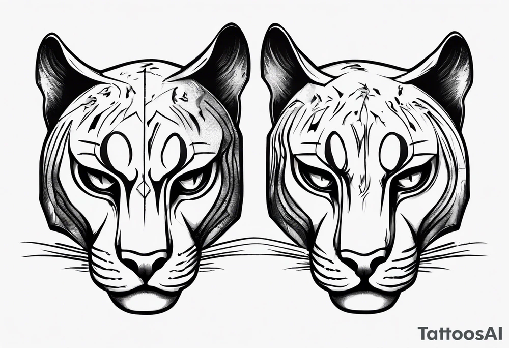 Two black pumas walking past each other and looking at each other tattoo idea