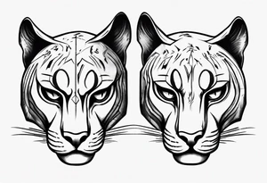 Two black pumas walking past each other and looking at each other tattoo idea