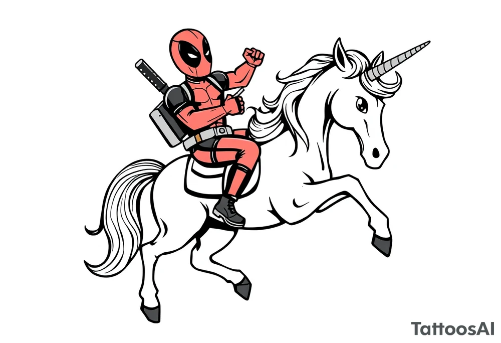 Deadpool riding unicorn tattoo idea