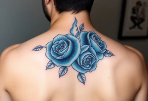 Blue roses, water, fire, cartoon tattoo idea