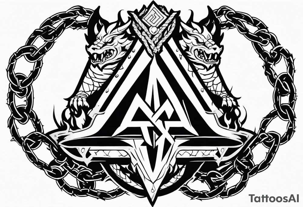 Valhalla sword shield dragon axe Valknut barbed wire chains fire tattoo idea Valhalla sword shield dragon axe Valknut barbed wire chains fire tattoo idea