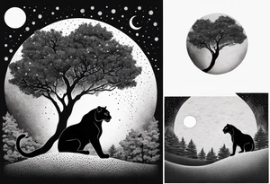 panther and a tree landscape moon tattoo idea