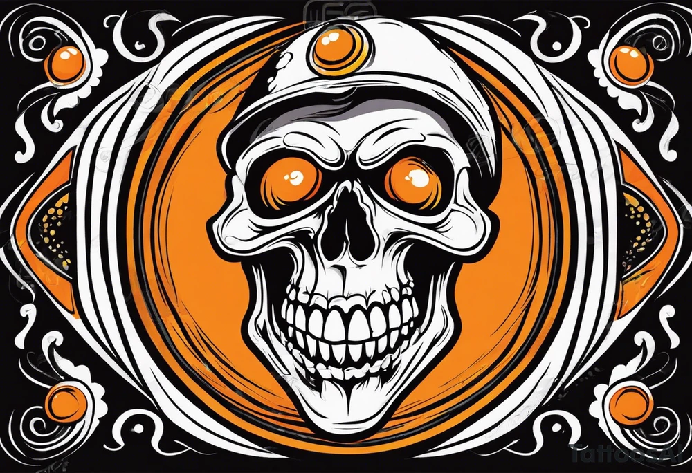 skull laughing black and orange tattoo idea