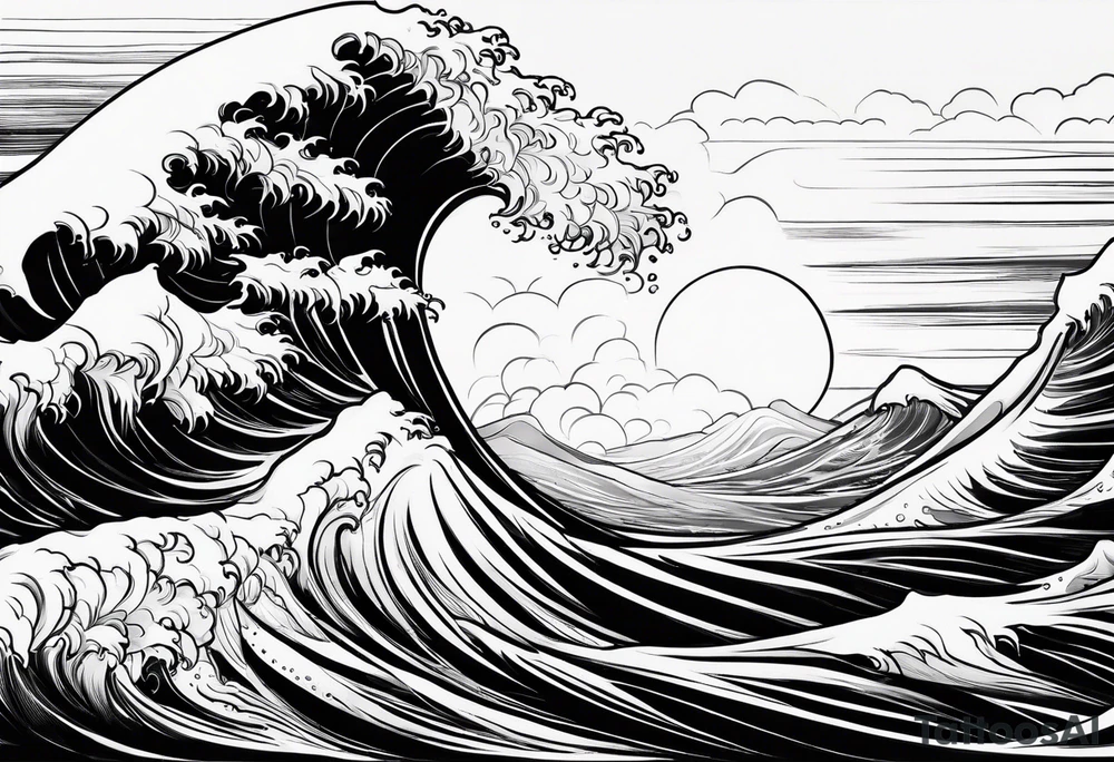 Ocean wave at sunset tattoo idea