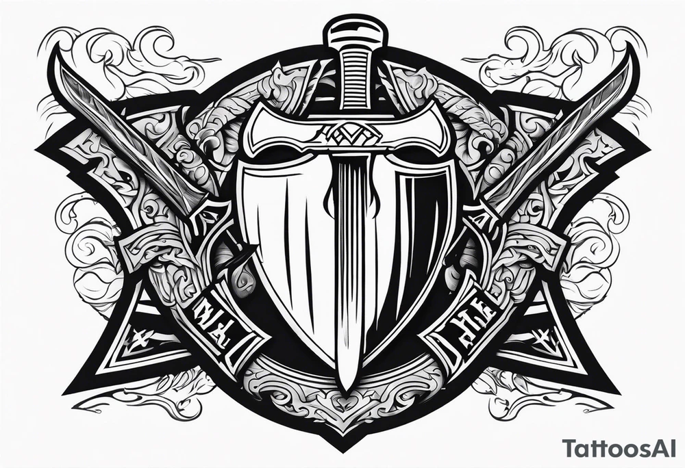 Valhalla sword shield axe fire tattoo idea