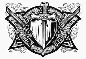 Valhalla sword shield axe fire tattoo idea