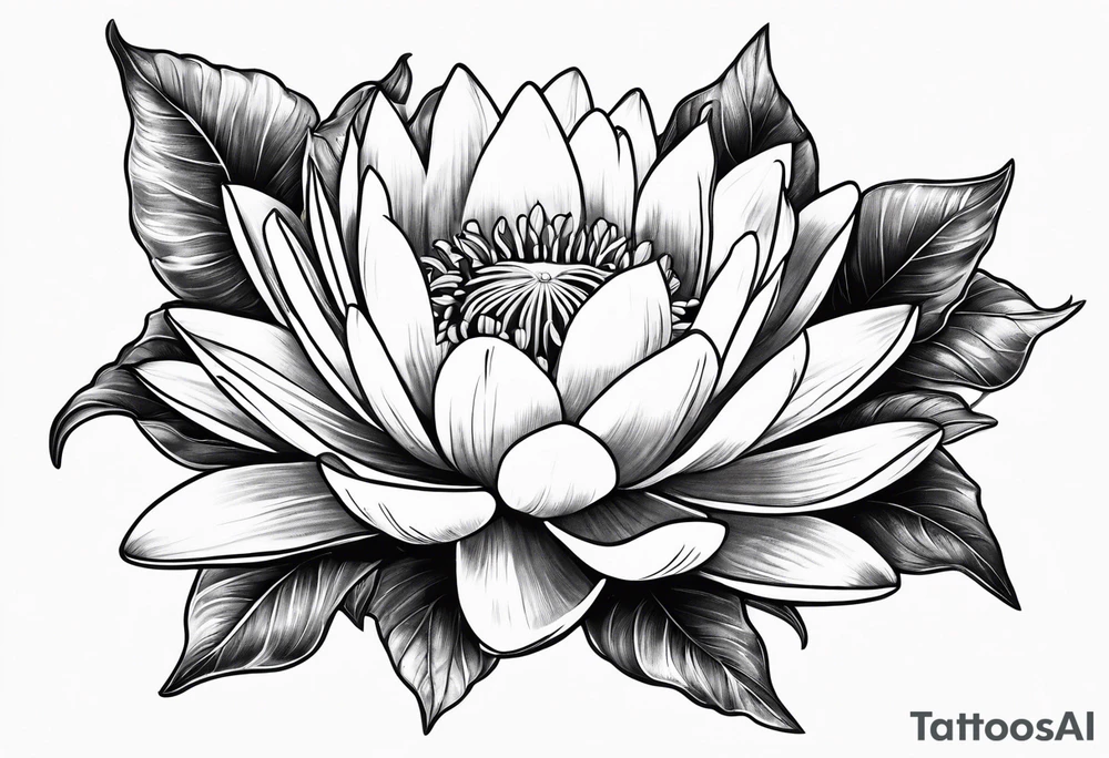Water lily and larkspur bouquet tattoo idea