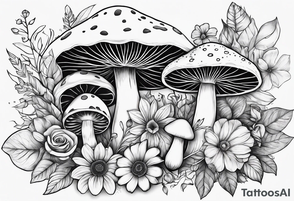 Flower and mushroom pattern tattoo idea