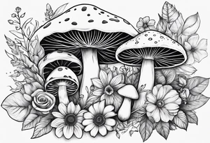 Flower and mushroom pattern tattoo idea