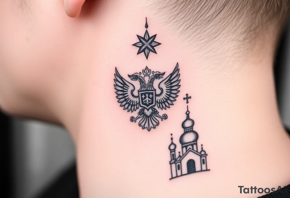 Top: Russian star 
Middle: russian double-headed eagle coat of arms
Bottom: Orthodox church dome with a cross tattoo idea