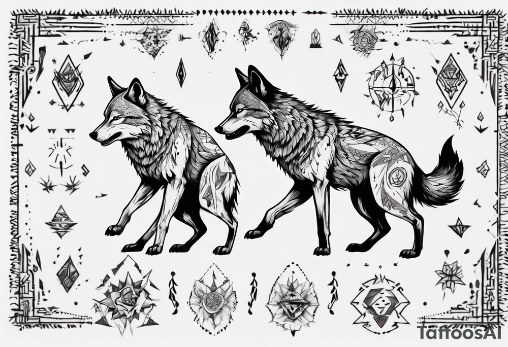 stick figures of two wolves dancing tattoo idea