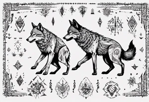 stick figures of two wolves dancing tattoo idea