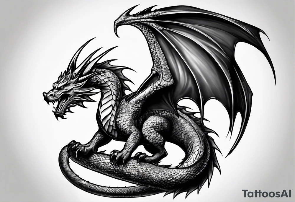 Realistic Medieval dragon climbing tattoo idea