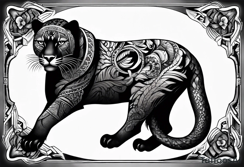 aztec black jaguar with snake tattoo idea