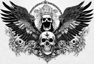 black kali, goddess pirate, pachamama, valkrye, warrior, skull, lotus azul, wing, eagle, zenza resonance, stars, one side chest tattoo idea
