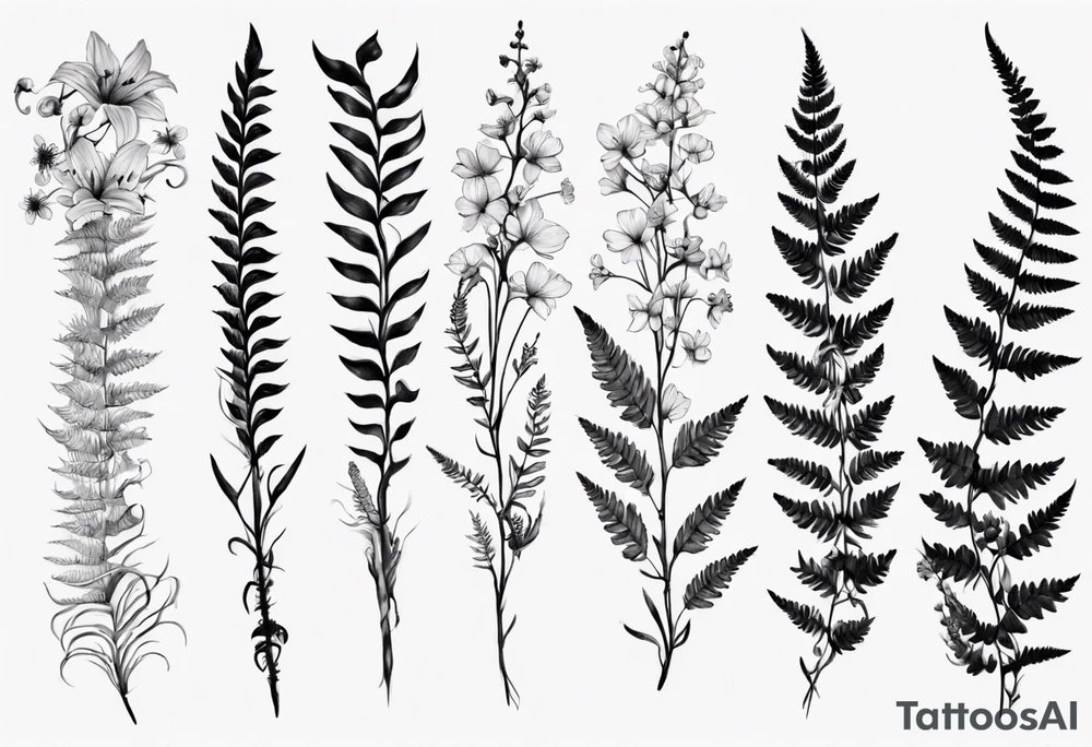Sword fern and wild flower for a forearm tattoo idea