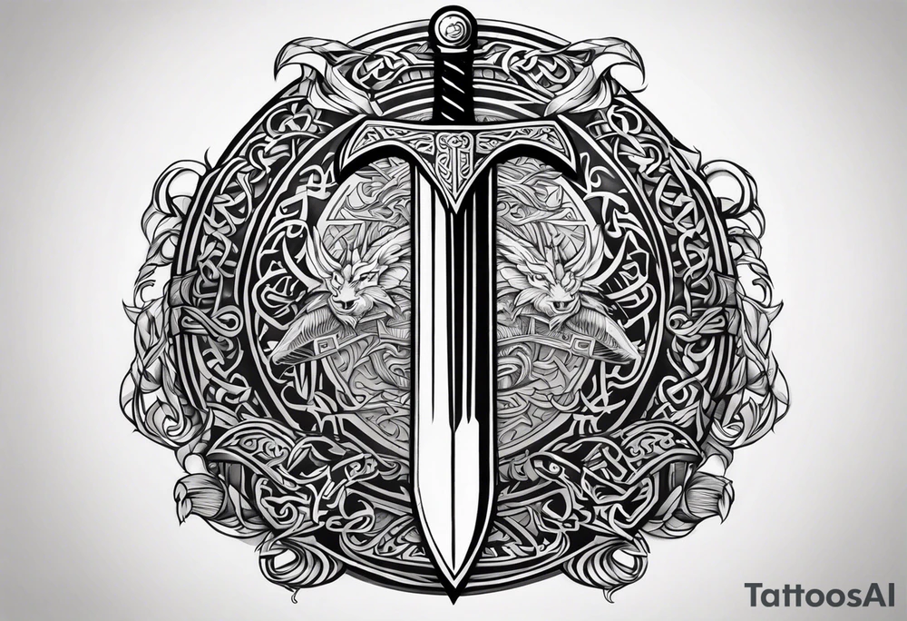 Viking sword Valhalla dragon shield tattoo idea