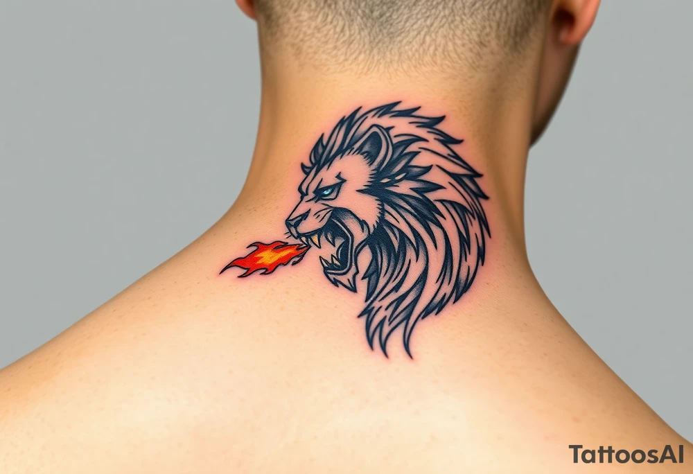 mechanical lion breathing fire tattoo idea