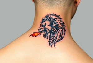mechanical lion breathing fire tattoo idea